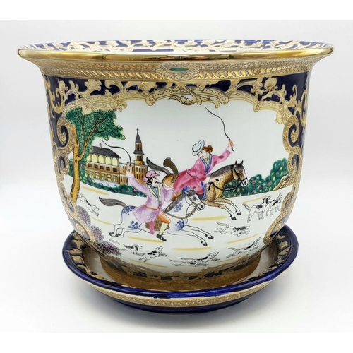 419 - A Large Antique Chinese Famille Rose Da Qing Porcelain Jardinière with Matching Water Tray. Export w... 