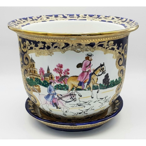 419 - A Large Antique Chinese Famille Rose Da Qing Porcelain Jardinière with Matching Water Tray. Export w... 