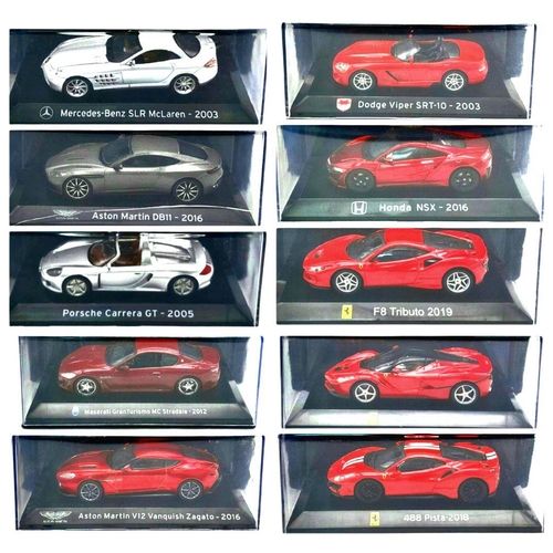 463 - Ten Sports Car Cast Metal Models. All in original packaging and unused. Includes: Aston Martin, Dodg... 