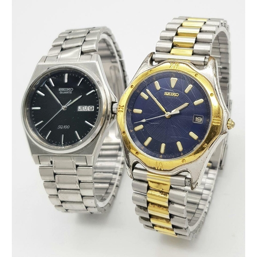 493 - Two Men’s Vintage Seiko Quartz Watches, Comprising. 1) Seiko Model Sq100 Date Watch-37mm Case & 2) A... 