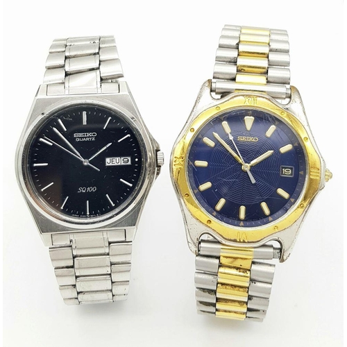 493 - Two Men’s Vintage Seiko Quartz Watches, Comprising. 1) Seiko Model Sq100 Date Watch-37mm Case & 2) A... 