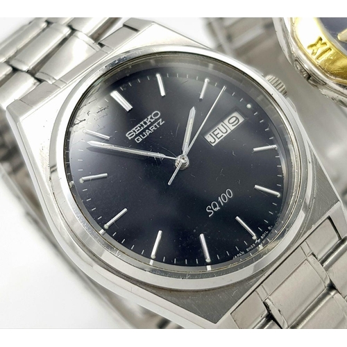 493 - Two Men’s Vintage Seiko Quartz Watches, Comprising. 1) Seiko Model Sq100 Date Watch-37mm Case & 2) A... 