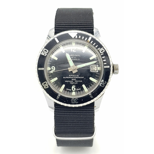 500 - A Vintage Cardinal Sic 23 Jewel Apollo Swiss Made Automatic Divers Date Watch. (Cardinals Take on Ro... 