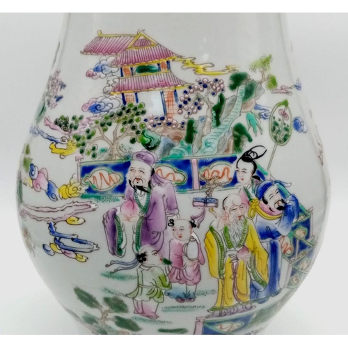 760 - A Large Antique Chinese Vase. Finely hand-painted in bright enamel colours depicting a family/garden... 