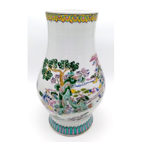 760 - A Large Antique Chinese Vase. Finely hand-painted in bright enamel colours depicting a family/garden... 