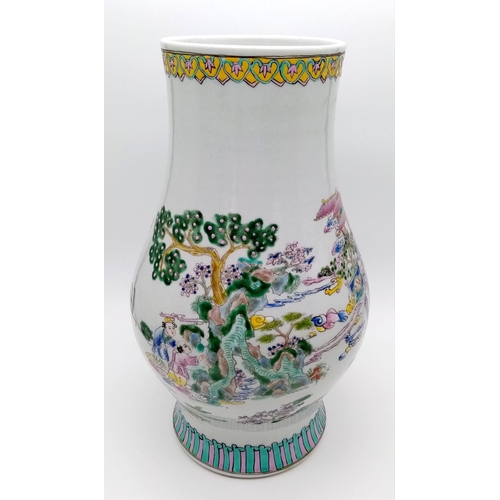 760 - A Large Antique Chinese Vase. Finely hand-painted in bright enamel colours depicting a family/garden... 