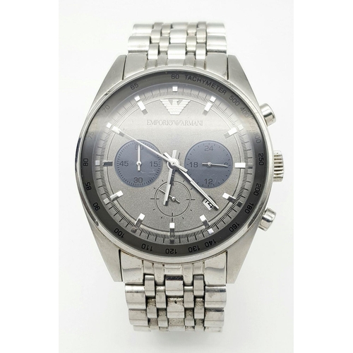 780 - An Emporio Armani Quartz Gents Watch. Stainless steel bracelet and case - 42mm. Grey dial with three... 