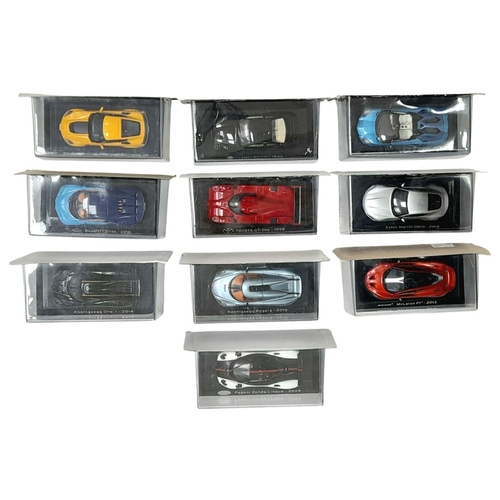 835 - Ten Sports Car Cast Metal Models. All in original packaging and unused. Includes: Bugatti, Mclaren, ... 