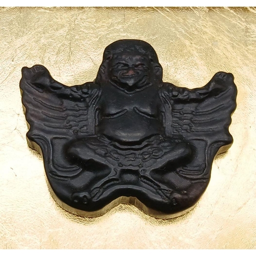 1422 - A vintage (or possibly older), black jade amulet in the shape of a KINNARA, a creature from the Hind... 