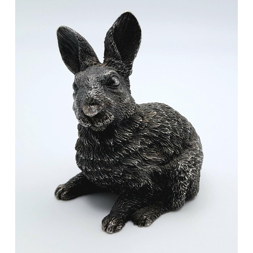 1465 - A Vintage Sterling Silver (filled interior) Bunny Figure. Hallmarks for London import. 6 x 7cm. 77g ... 