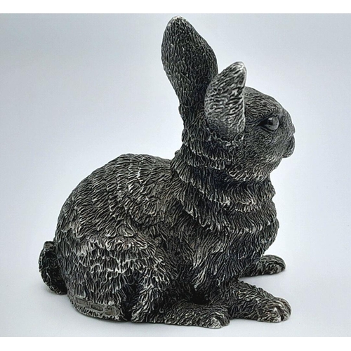 1465 - A Vintage Sterling Silver (filled interior) Bunny Figure. Hallmarks for London import. 6 x 7cm. 77g ... 