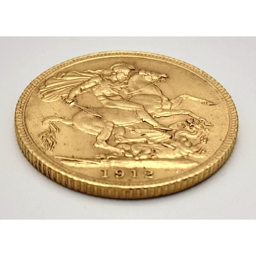 1 - A 1912 George V Full 22k Gold Sovereign. Good condition. 8g