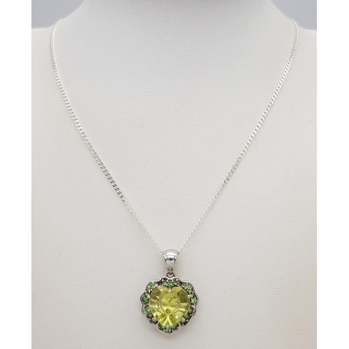 1013 - A Sterling Silver Citrine and Peridot Set Pendant Necklace. 46cm Length. Pendant Measures 2cm Wide. ... 