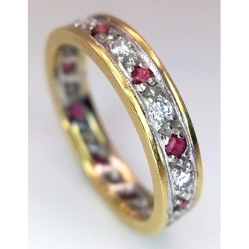 102 - A 18K Yellow Gold (tested as) Diamond and Ruby Full Eternity Band Ring, 0.10ct diamond weight, 0.10c... 