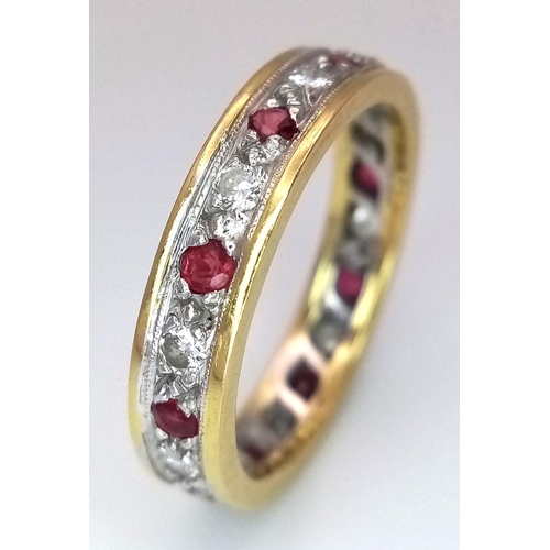 102 - A 18K Yellow Gold (tested as) Diamond and Ruby Full Eternity Band Ring, 0.10ct diamond weight, 0.10c... 