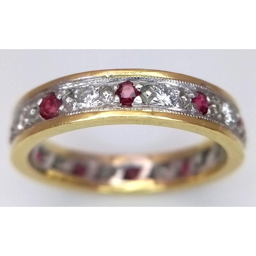 102 - A 18K Yellow Gold (tested as) Diamond and Ruby Full Eternity Band Ring, 0.10ct diamond weight, 0.10c... 