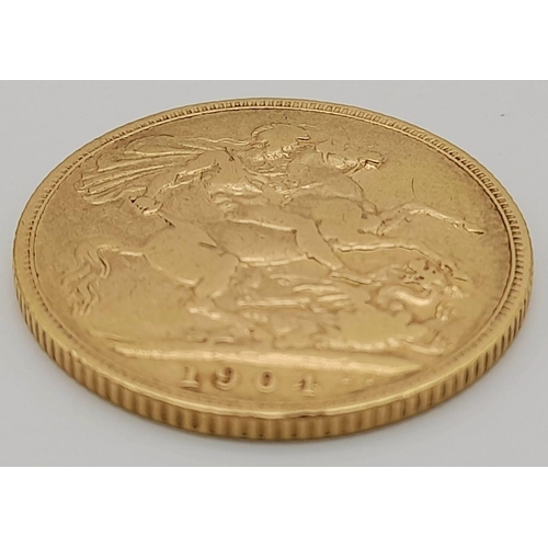 197 - A 1904 Edward VII 22k Gold Full Sovereign.