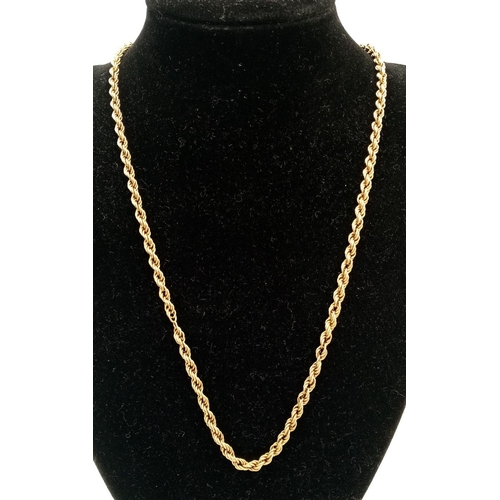 204 - A Vintage 9K Yellow Gold Rope Link Necklace. 56cm length. 6.7g