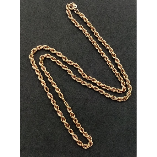 204 - A Vintage 9K Yellow Gold Rope Link Necklace. 56cm length. 6.7g