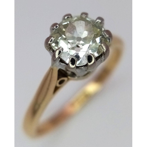 247 - An Antique 14K Gold Old Cut Diamond Solitaire Ring. A 1.1ct old cut diamond. Size P. 4.05g total wei... 