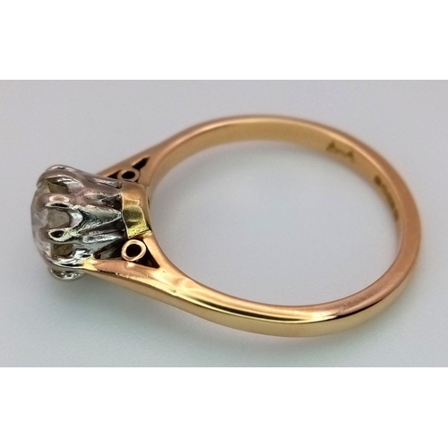 247 - An Antique 14K Gold Old Cut Diamond Solitaire Ring. A 1.1ct old cut diamond. Size P. 4.05g total wei... 