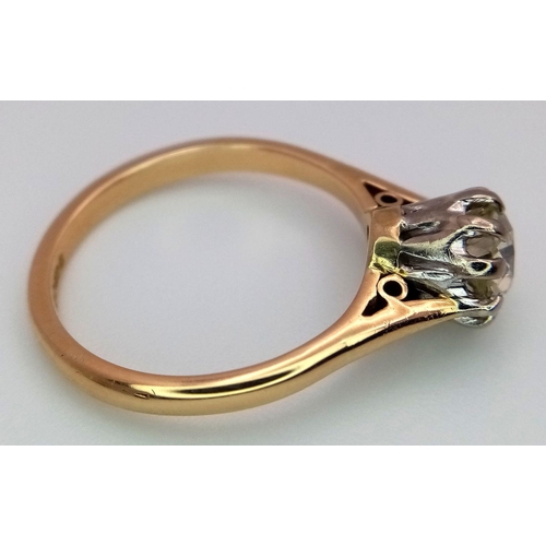 247 - An Antique 14K Gold Old Cut Diamond Solitaire Ring. A 1.1ct old cut diamond. Size P. 4.05g total wei... 