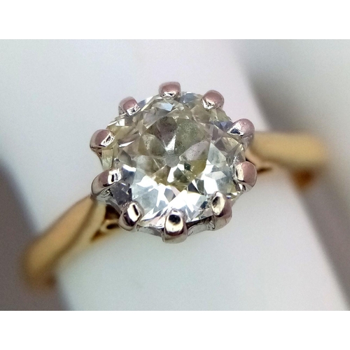 247 - An Antique 14K Gold Old Cut Diamond Solitaire Ring. A 1.1ct old cut diamond. Size P. 4.05g total wei... 