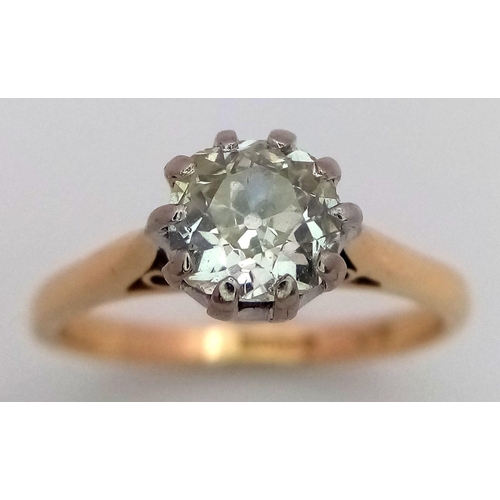 247 - An Antique 14K Gold Old Cut Diamond Solitaire Ring. A 1.1ct old cut diamond. Size P. 4.05g total wei... 