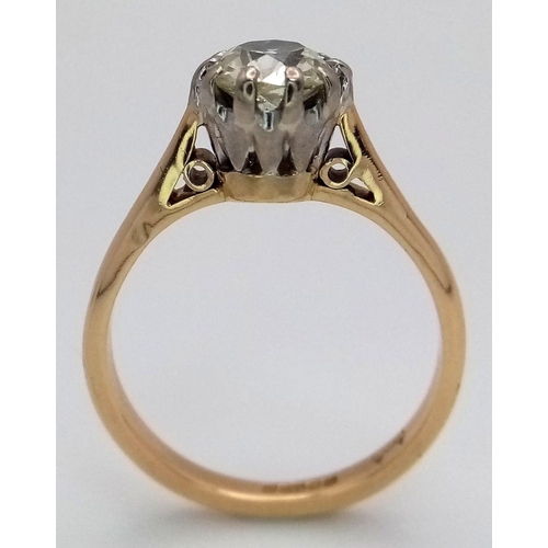 247 - An Antique 14K Gold Old Cut Diamond Solitaire Ring. A 1.1ct old cut diamond. Size P. 4.05g total wei... 