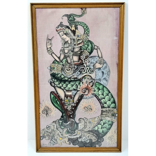 254 - A Vintage Indonesian Painting on Textile. King of Dragons by Mandra. Purchased in Jakarta in the lat... 