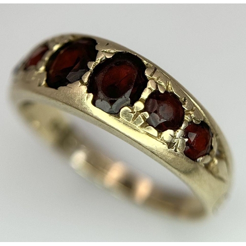 396 - A 9K Yellow Gold Garnet Gypsy Ring, 1.60ct garnet weight, 2.9g total weight, size N 1/2.

Ref: SH169... 