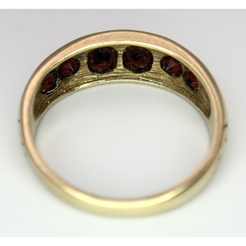 396 - A 9K Yellow Gold Garnet Gypsy Ring, 1.60ct garnet weight, 2.9g total weight, size N 1/2.

Ref: SH169... 