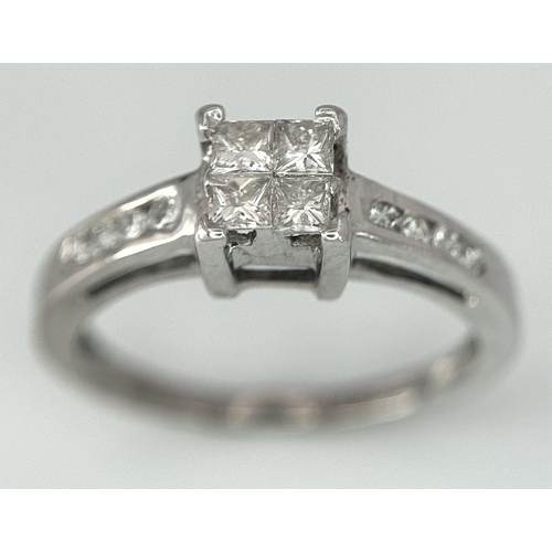 417 - A 18K White Gold Diamond Square Cluster Ring, 0.35ct diamond weight, 2.5g total weight, size J 1/2. ... 