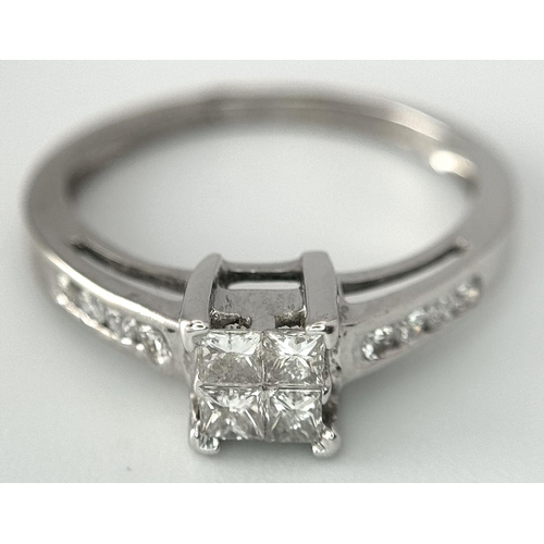 417 - A 18K White Gold Diamond Square Cluster Ring, 0.35ct diamond weight, 2.5g total weight, size J 1/2. ... 