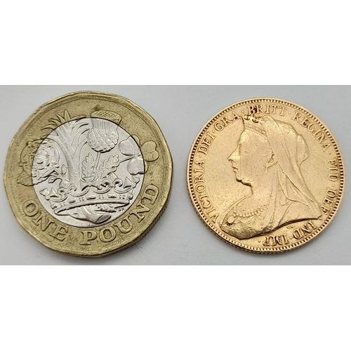 43 - An 1898 Queen Victoria 22k Gold Full Sovereign. 8g.