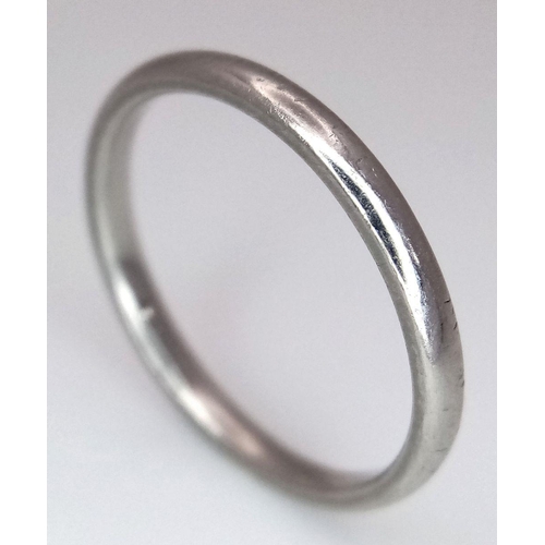 498 - A Simple White Platinum Band Ring. 2mm width. Size - J. 2.3g weight.