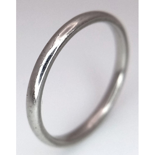 498 - A Simple White Platinum Band Ring. 2mm width. Size - J. 2.3g weight.