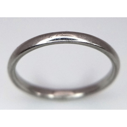 498 - A Simple White Platinum Band Ring. 2mm width. Size - J. 2.3g weight.