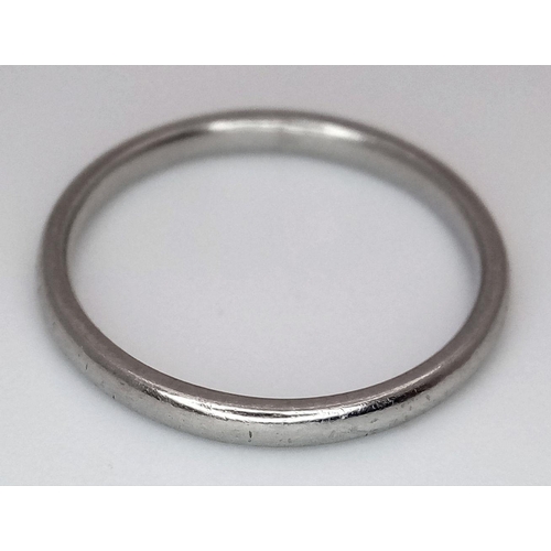 498 - A Simple White Platinum Band Ring. 2mm width. Size - J. 2.3g weight.