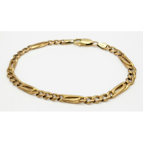 505 - A 9K Yellow Gold Figaro Link Bracelet. 20cm length. 12.6g weight.