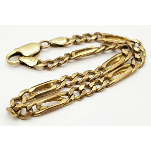 505 - A 9K Yellow Gold Figaro Link Bracelet. 20cm length. 12.6g weight.