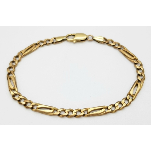 505 - A 9K Yellow Gold Figaro Link Bracelet. 20cm length. 12.6g weight.