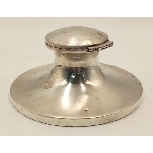 528 - An Antique Hallmarked 1908/9 Large Silver Capstan Inkwell. 13cm Diameter Base. Gross Weight 442.4 Gr... 