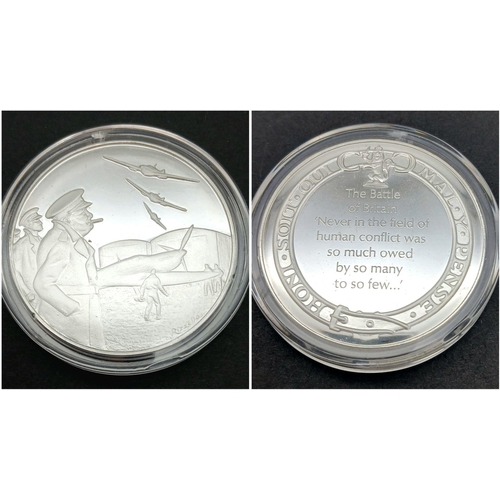 564 - A Scarce Hallmarked Silver Commemorative Winston Churchill Battle of Britian Medal. Mint Condition i... 