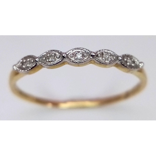 607 - A 9K Yellow Gold Diamond 5 Stone Ring, 0.03ct diamond weight, 1.1g total weight, size T. Ref: SH1671... 