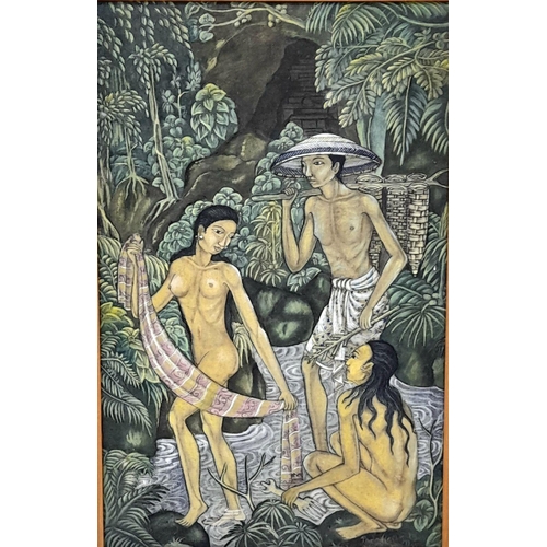 625 - A Vintage Indonesian Painting on Textile. Bought in Jakarta in the late 1960s. Wonderful detail and ... 