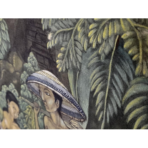 625 - A Vintage Indonesian Painting on Textile. Bought in Jakarta in the late 1960s. Wonderful detail and ... 