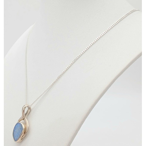 669 - A Sterling Silver Opal Set, Modernist Design, Pendant Necklace. 46cm Length, Pendant Measures 3cm Dr... 