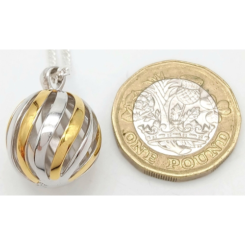 761 - A Two-Tone Yellow Gold Gilt & Sterling Silver Cage Orb Pendant Necklace. 46cm Length. The Pendant Me... 