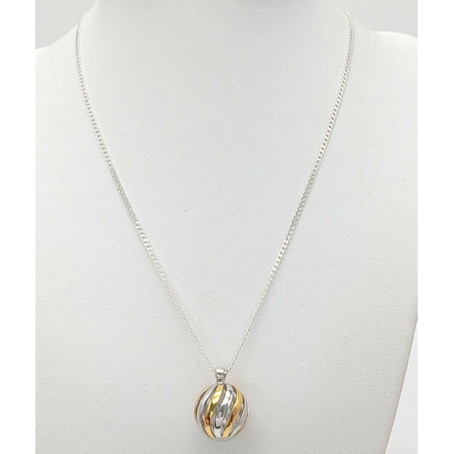 761 - A Two-Tone Yellow Gold Gilt & Sterling Silver Cage Orb Pendant Necklace. 46cm Length. The Pendant Me... 